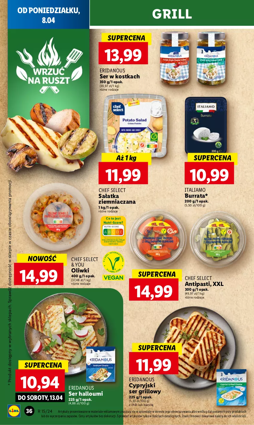 Gazetka promocyjna Lidl - GAZETKA - ważna 08.04 do 10.04.2024 - strona 36 - produkty: Bazyl, Burrata, Grill, Oliwki, Sałat, Sałatka, Ser, Wazon