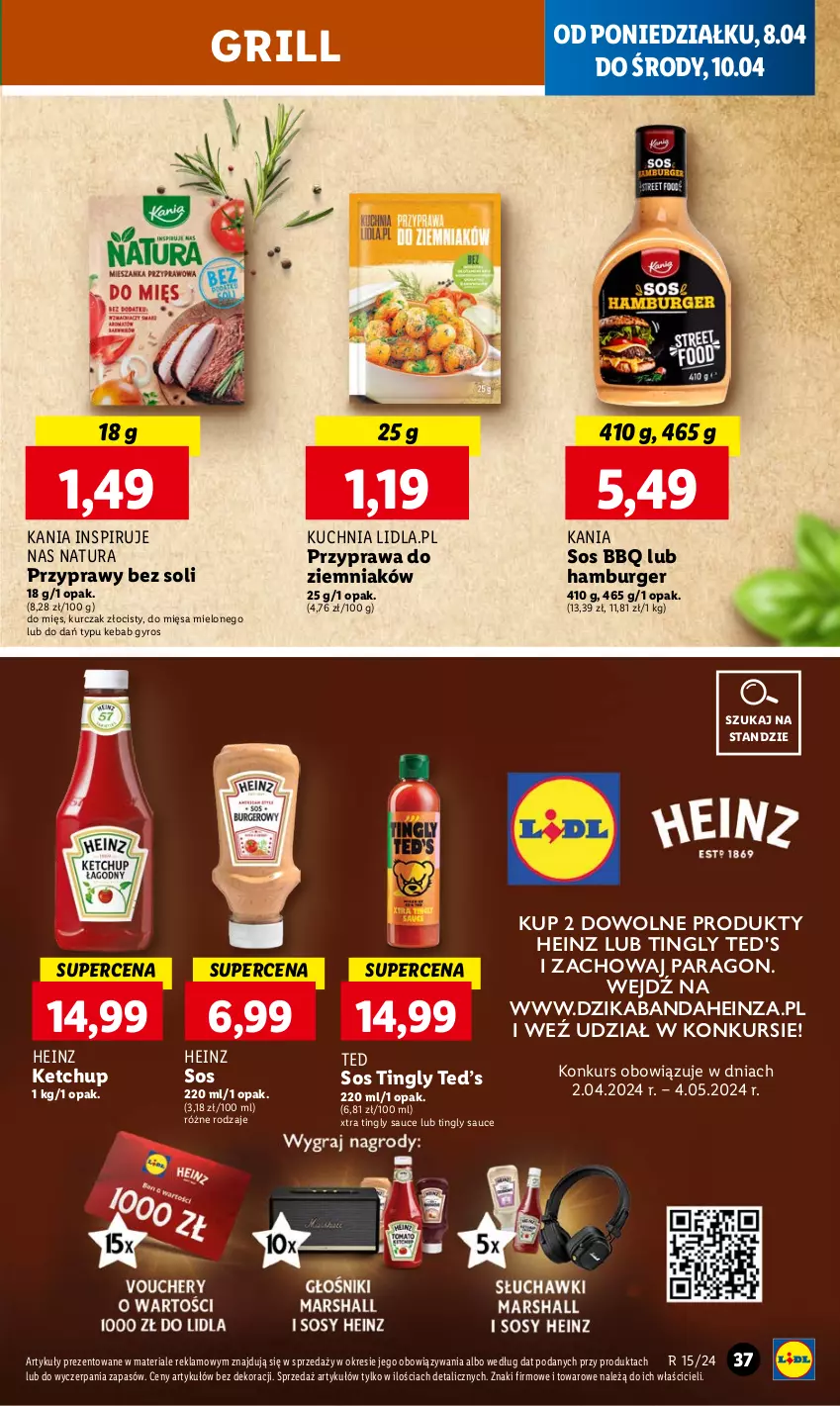 Gazetka promocyjna Lidl - GAZETKA - ważna 08.04 do 10.04.2024 - strona 37 - produkty: Burger, Grill, Gyros, Hamburger, Heinz, Kebab, Ketchup, Kurczak, Przyprawy, Sos