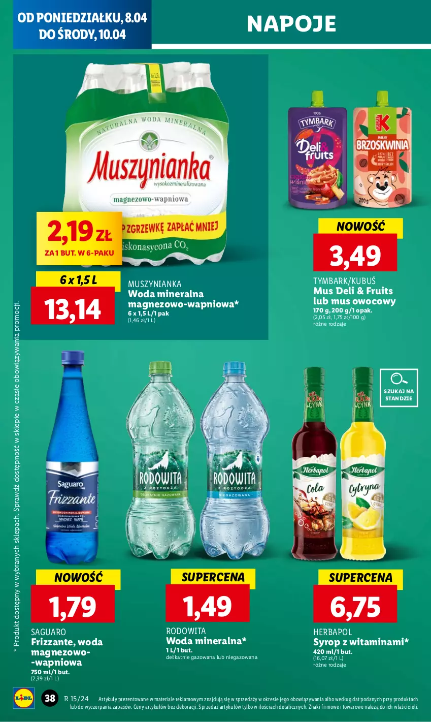 Gazetka promocyjna Lidl - GAZETKA - ważna 08.04 do 10.04.2024 - strona 38 - produkty: Magnez, Mus, Muszynianka, Napoje, Syrop, Woda, Woda mineralna