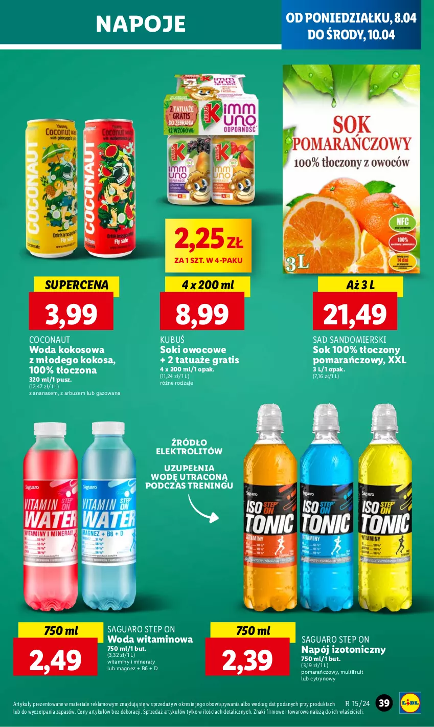 Gazetka promocyjna Lidl - GAZETKA - ważna 08.04 do 10.04.2024 - strona 39 - produkty: Ananas, Arbuz, Gra, Kokos, Magnez, Napój, Napój izotoniczny, Napoje, Sok, Woda