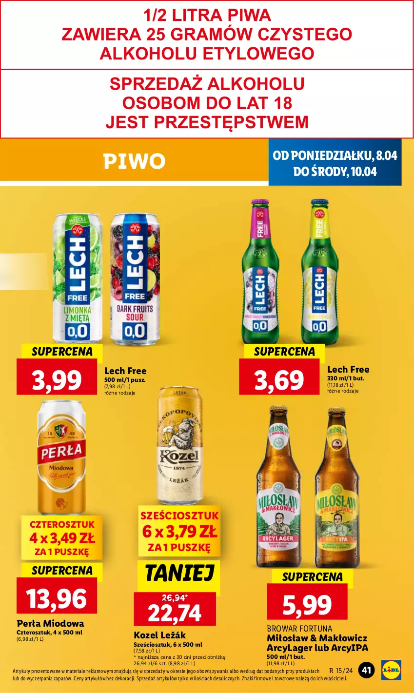 Gazetka promocyjna Lidl - GAZETKA - ważna 08.04 do 10.04.2024 - strona 41 - produkty: Fortuna, Kozel, Perła, Piwo