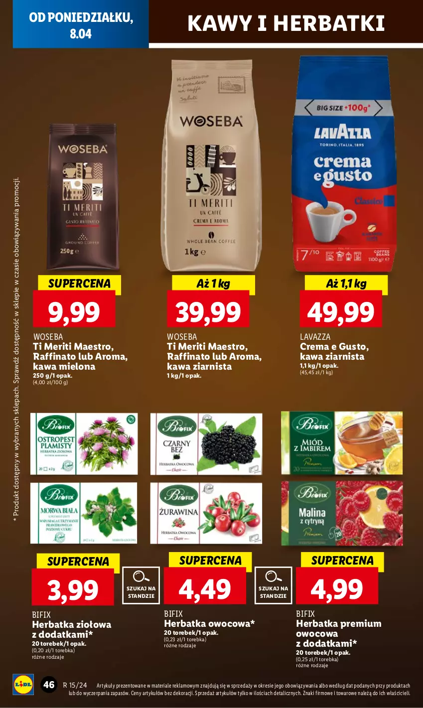 Gazetka promocyjna Lidl - GAZETKA - ważna 08.04 do 10.04.2024 - strona 46 - produkty: Kawa, Kawa mielona, Kawa ziarnista, Lavazza, Torebka, Woseba