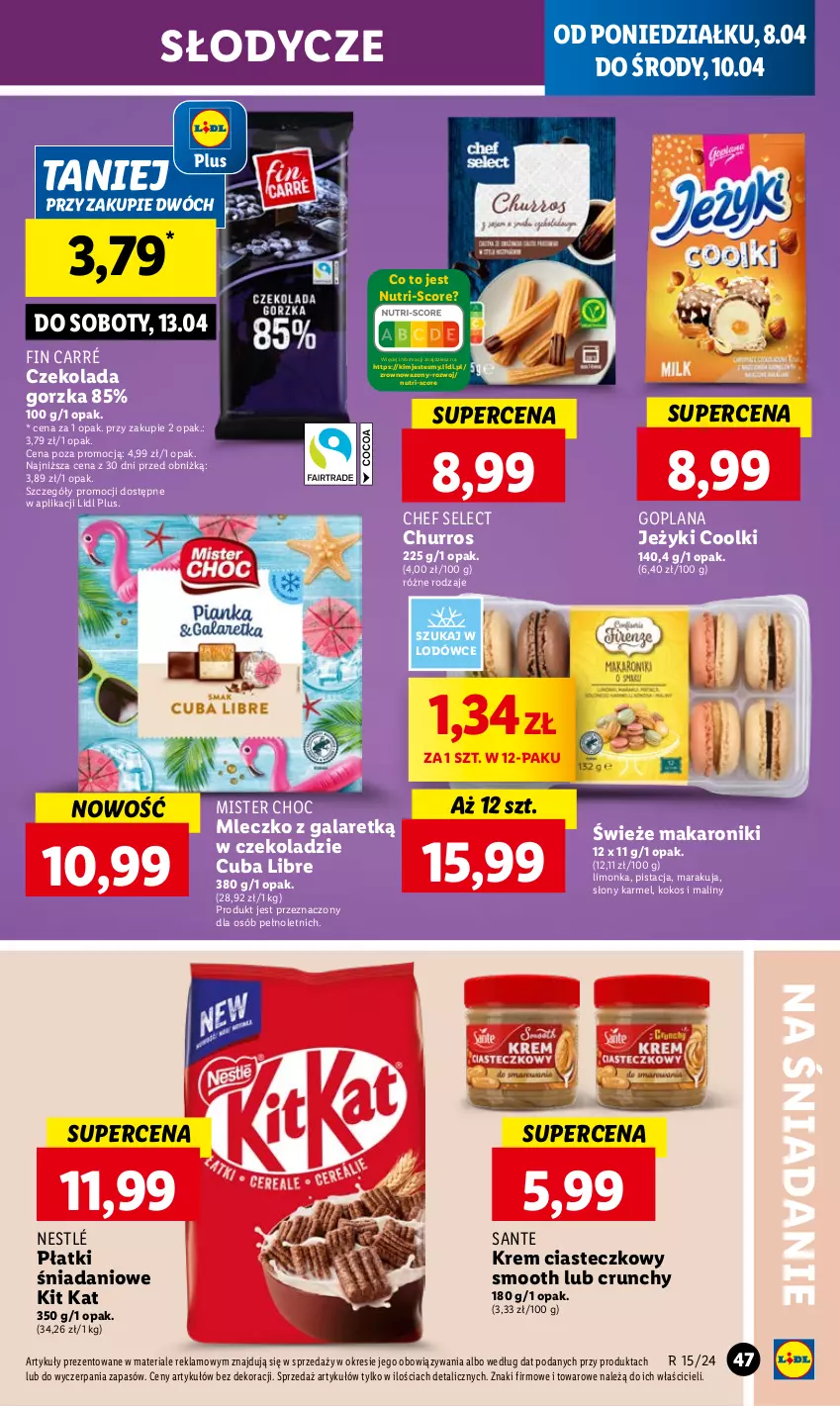 Gazetka promocyjna Lidl - GAZETKA - ważna 08.04 do 10.04.2024 - strona 47 - produkty: Czekolada, Czekolada gorzka, Danio, Gala, Jeżyki, Kit Kat, Kokos, Limonka, Makaron, Maliny, Mleczko, Nestlé, Sante, Wazon