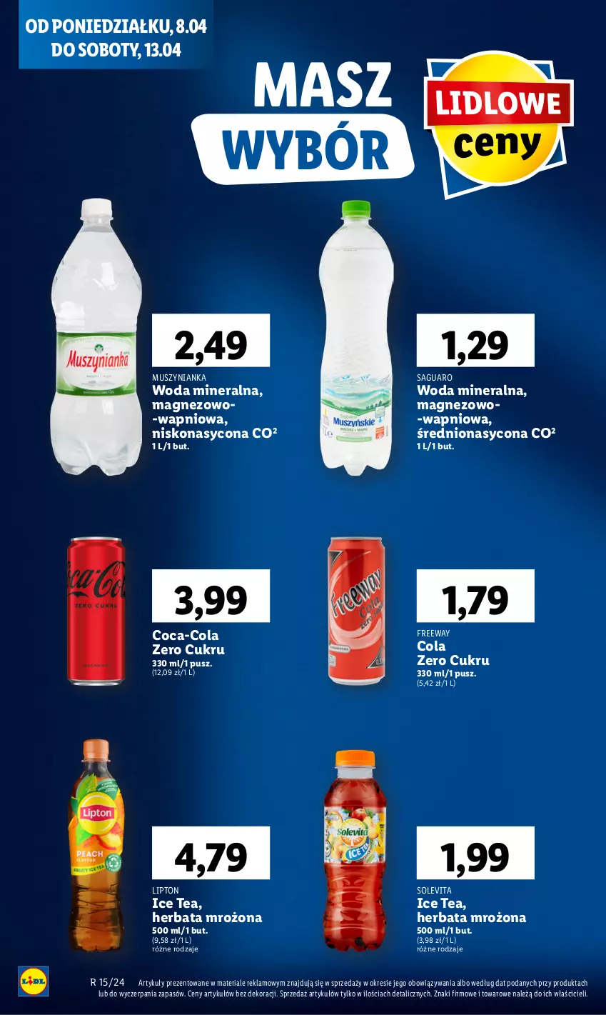 Gazetka promocyjna Lidl - GAZETKA - ważna 08.04 do 10.04.2024 - strona 48 - produkty: Coca-Cola, Herbata, Ice tea, Lipton, Magnez, Mus, Muszynianka, Woda, Woda mineralna