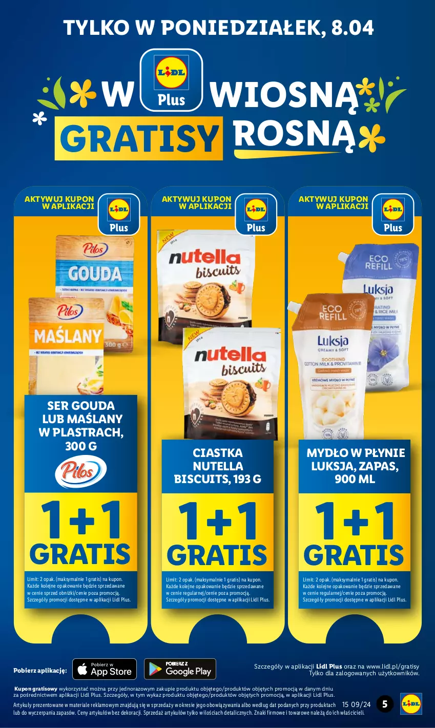 Gazetka promocyjna Lidl - GAZETKA - ważna 08.04 do 10.04.2024 - strona 5 - produkty: Ciastka, Gouda, Gra, Luksja, Mydło, Mydło w płynie, Nutella, Olej, Ser