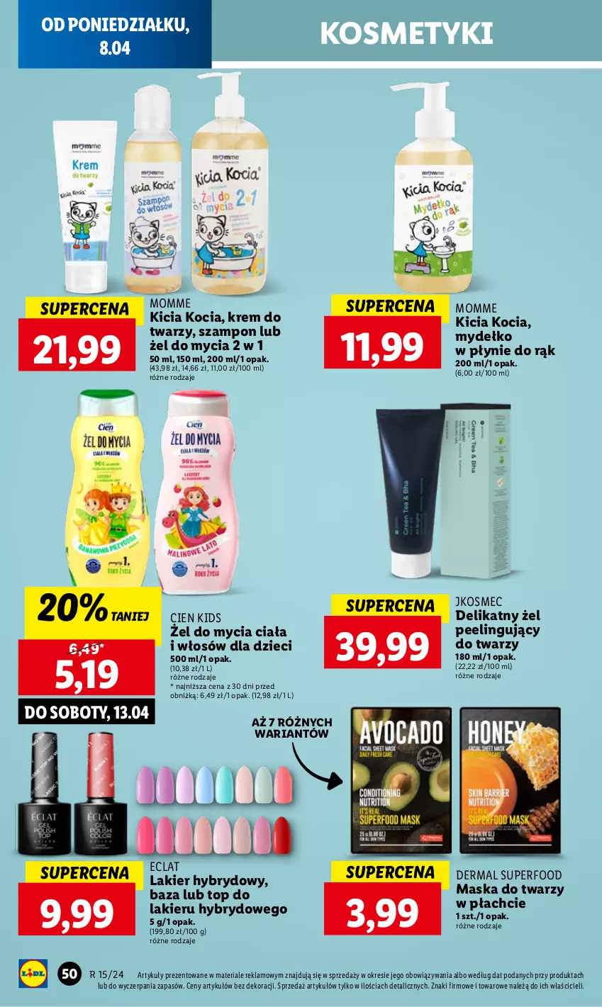 Gazetka promocyjna Lidl - GAZETKA - ważna 08.04 do 10.04.2024 - strona 52 - produkty: Dzieci, Eclat, Koc, Krem do twarzy, Lakier, Lakier hybrydowy, Maska, Maska do twarzy, Peeling, Szampon, Top