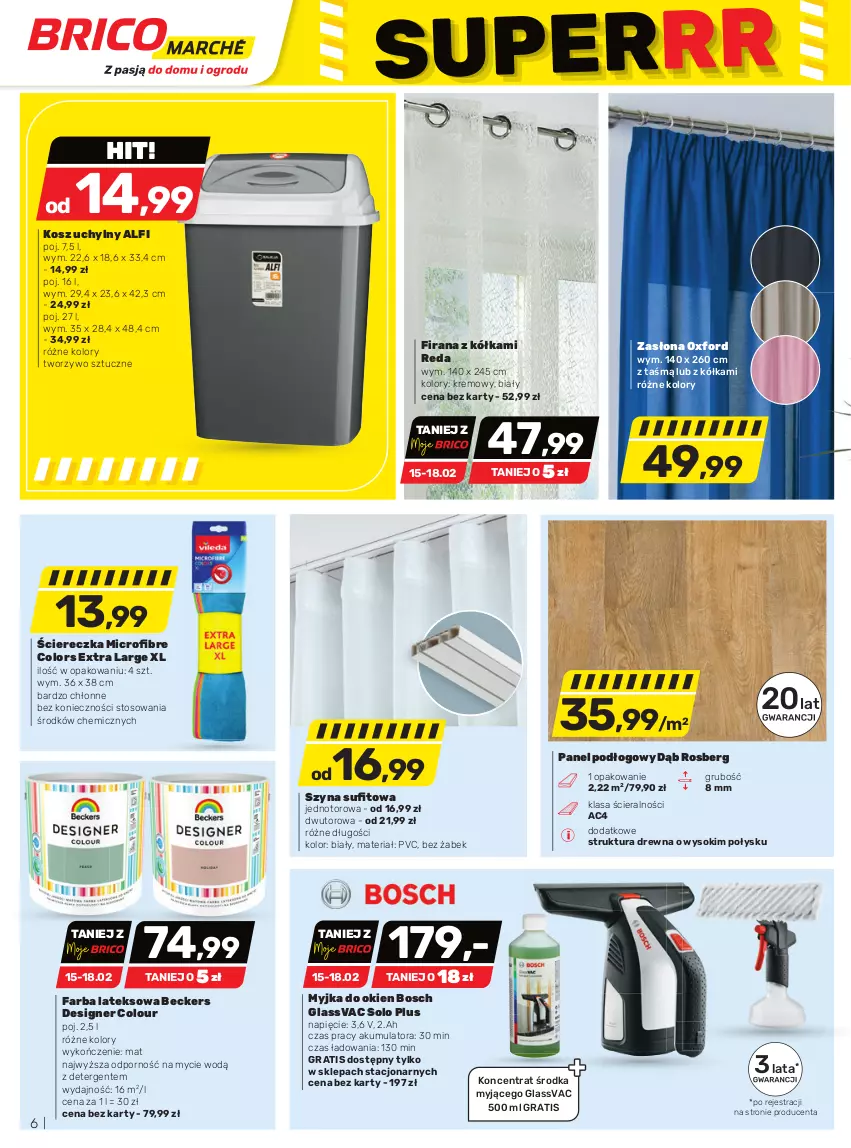 Gazetka promocyjna Bricomarche - Gazetka - ważna 15.02 do 25.02.2023 - strona 6 - produkty: Akumulator, Beckers, Bosch, Designer Colour, Fa, Farba lateksowa, Firana, Gra, Kosz, Myjka do okien, Panel podłogowy, Por, Sok, Szyna, Zasłona