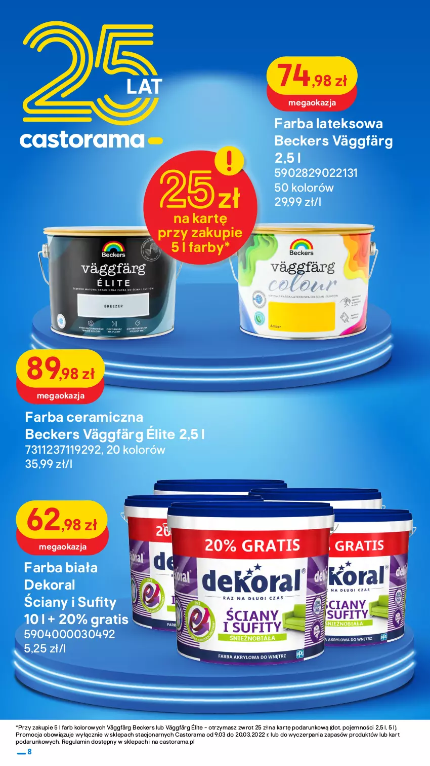 Gazetka promocyjna Castorama - Gazetka Castorama - ważna 09.03 do 20.03.2022 - strona 8 - produkty: Astor, Beckers, Dekoral, Fa, Farba ceramiczna, Farba lateksowa, Gra, Rama