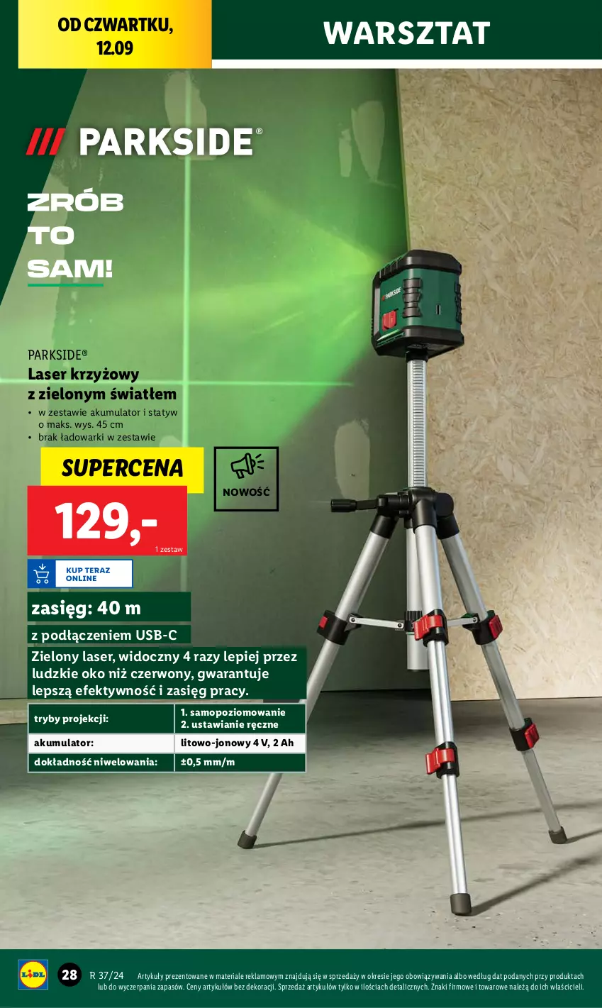 Gazetka promocyjna Lidl - GAZETKA - ważna 09.09 do 14.09.2024 - strona 34 - produkty: Akumulator, Laser krzyżowy, Mop, Parkside, Ser