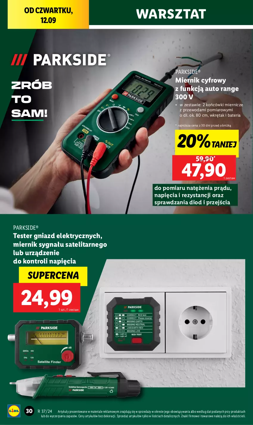 Gazetka promocyjna Lidl - GAZETKA - ważna 09.09 do 14.09.2024 - strona 36 - produkty: Bateria, Miernik cyfrowy, Parkside, Wkręt, Woda