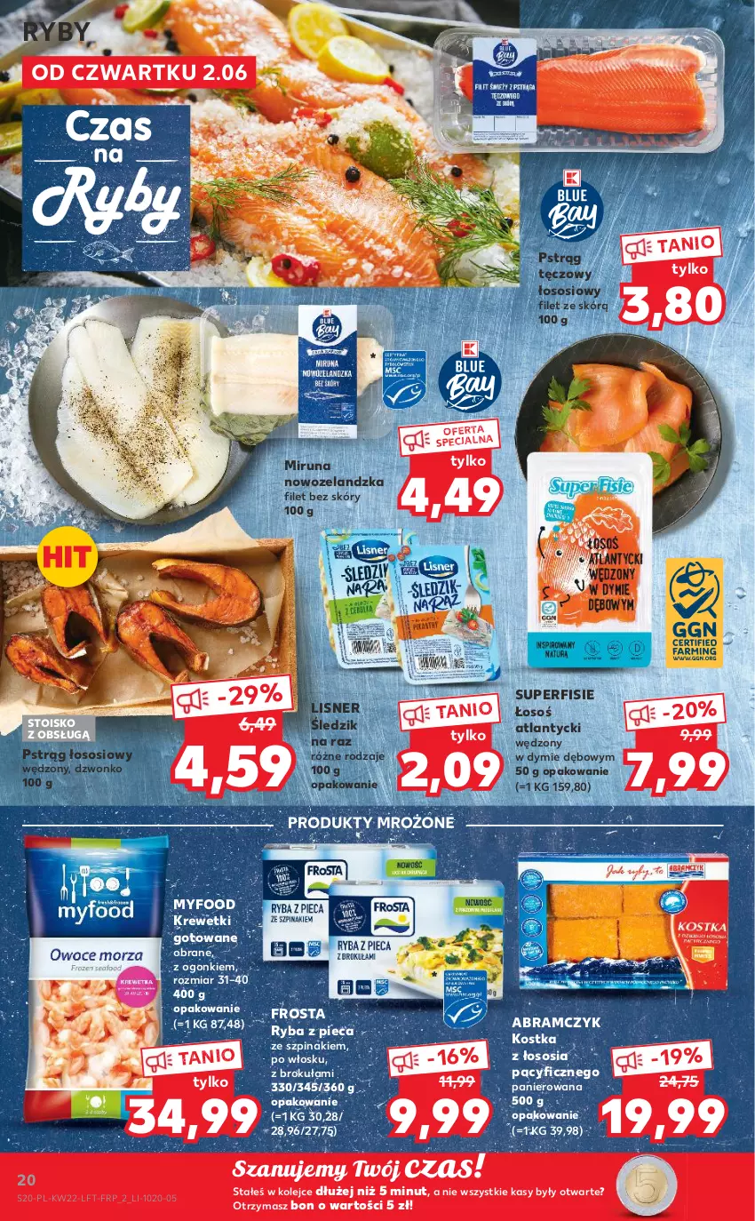 Gazetka promocyjna Kaufland - OFERTA TYGODNIA - ważna 02.06 do 08.06.2022 - strona 20 - produkty: Frosta, Krewetki, Lisner, Miruna, Olej, Piec, Produkty mrożone, Pstrąg, Pstrąg łososiowy, Pstrąg tęczowy, Ryba, Sos, Szpinak