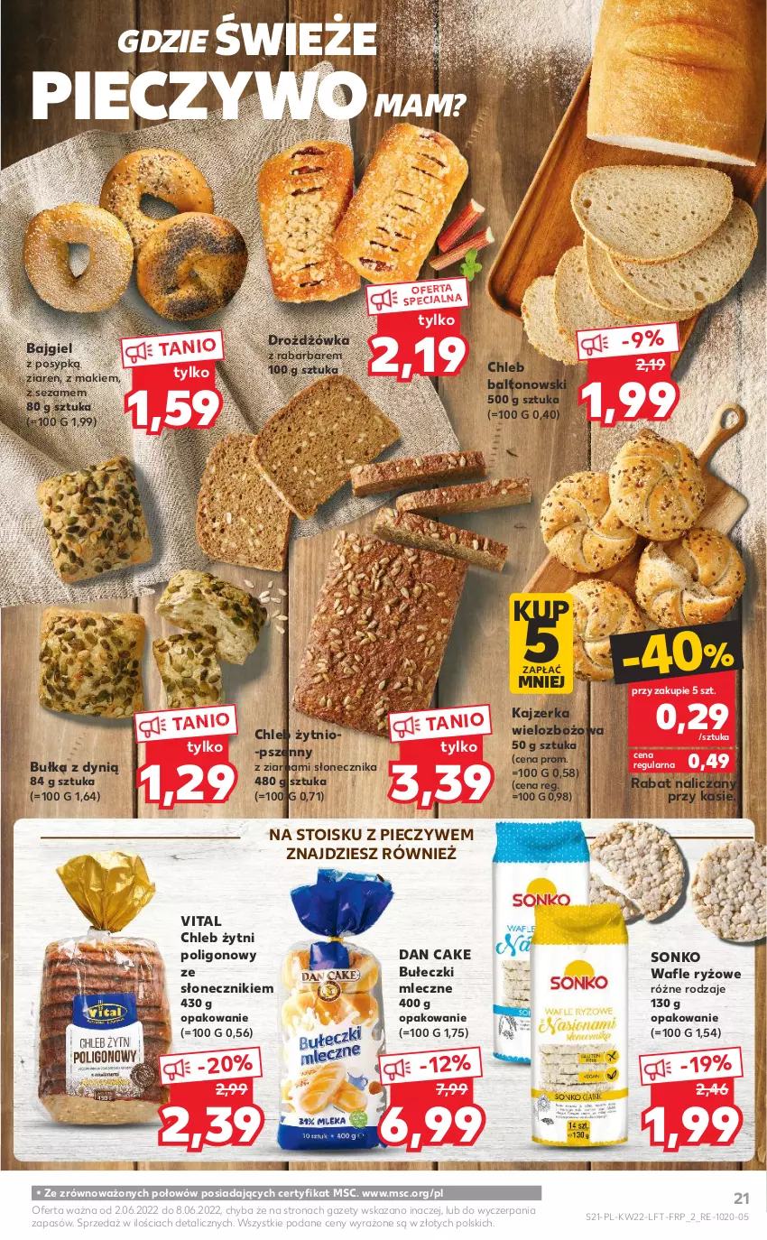 Gazetka promocyjna Kaufland - OFERTA TYGODNIA - ważna 02.06 do 08.06.2022 - strona 21 - produkty: Bułeczki, Bułeczki mleczne, Bułka, Chleb, Dan Cake, Dynią, Kajzerka, Piec, Pieczywo, Ryż, Sezam, Sonko, Wafle