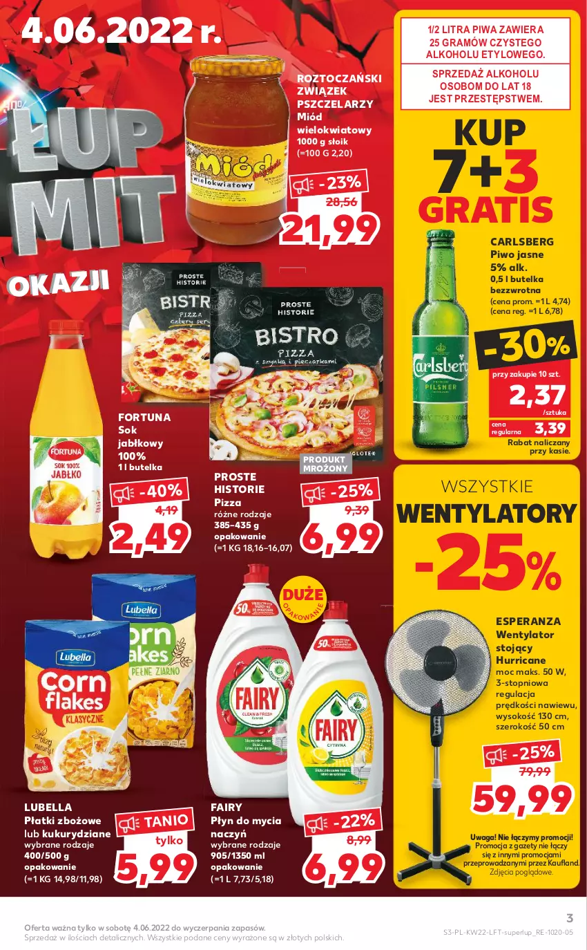 Gazetka promocyjna Kaufland - OFERTA TYGODNIA - ważna 02.06 do 08.06.2022 - strona 3 - produkty: Bell, Bella, Carlsberg, Do mycia naczyń, Fa, Fairy, Fortuna, Gra, Lubella, Miód, Piwa, Piwo, Piwo jasne, Pizza, Płyn do mycia, Płyn do mycia naczyń, Sok, Sok jabłkowy, Top, Waga