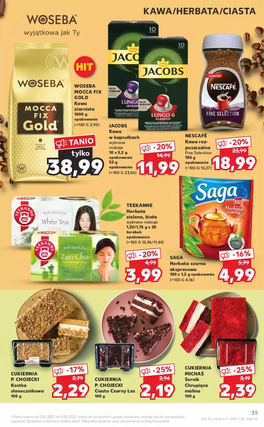 Gazetka promocyjna Kaufland - OFERTA TYGODNIA - ważna 02.06 do 08.06.2022 - strona 35 - produkty: Cukier, Herbata, Herbata czarna, Jacobs, Kawa, Kawa rozpuszczalna, Kawa ziarnista, Mocca Fix Gold, Nescafé, Saga, Ser, Teekanne, Woseba