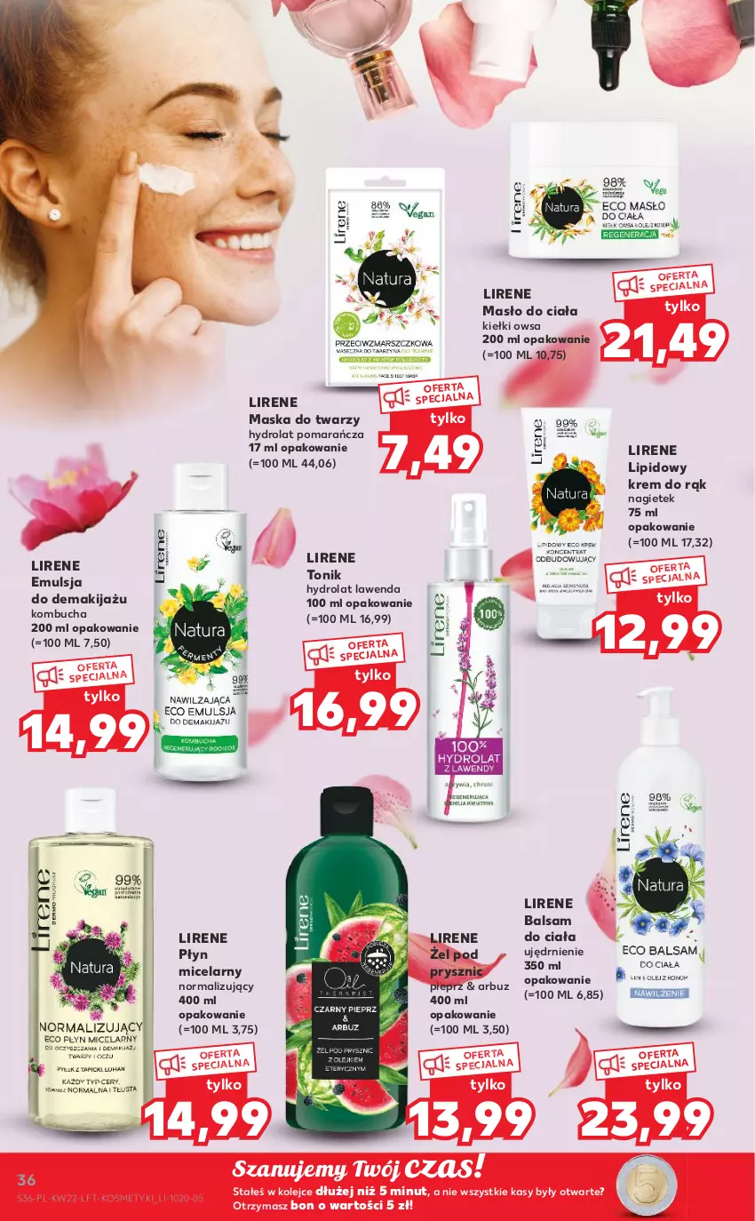 Gazetka promocyjna Kaufland - OFERTA TYGODNIA - ważna 02.06 do 08.06.2022 - strona 36 - produkty: Arbuz, Balsam do ciała, Emulsja, Hydrolat, Kiełki, Krem do rąk, Lirene, Makijaż, Maska, Maska do twarzy, Masło, Masło do ciała, Olej, Pieprz, Płyn micelarny, Tonik