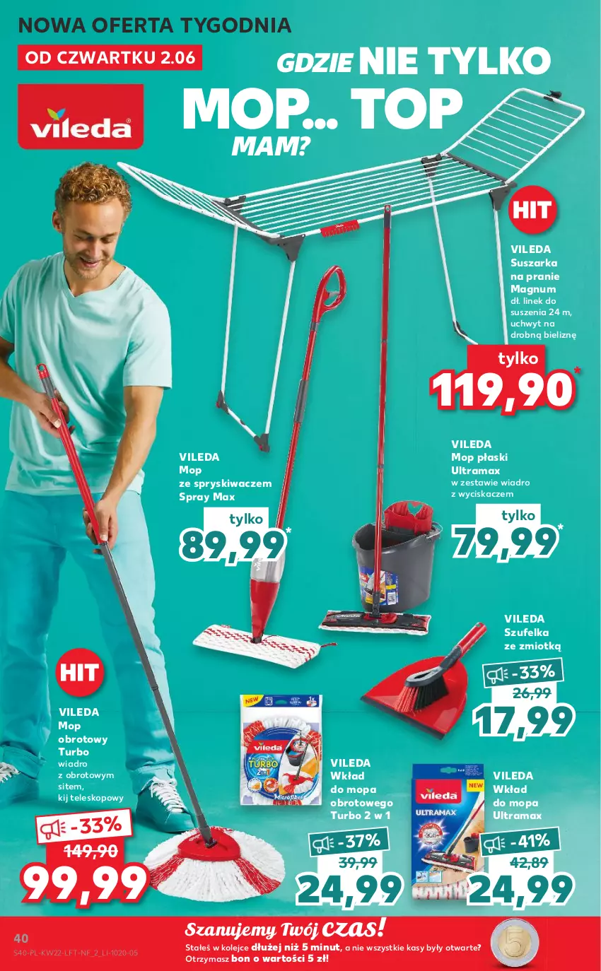 Gazetka promocyjna Kaufland - OFERTA TYGODNIA - ważna 02.06 do 08.06.2022 - strona 40 - produkty: Mop, Olej, Rama, Suszarka, Suszarka na pranie, Szufelka, Teleskop, Top, Vileda, Wiadro, Wiadro z wyciskaczem, Wkład do mopa