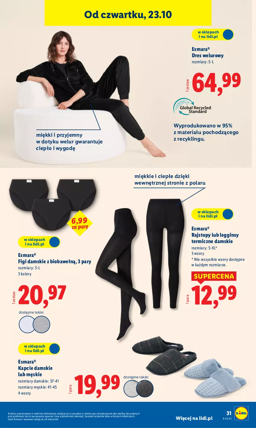 Gazetka promocyjna Lidl - GAZETKA - ważna 20.10 do 25.10.2025 - strona 35 - produkty: Dres, Figi, Gin, Kapcie, Legginsy, Rajstopy, Top