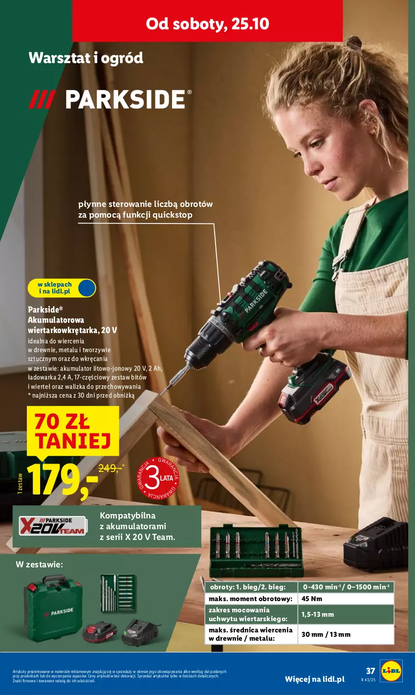 Gazetka promocyjna Lidl - GAZETKA - ważna 20.10 do 25.10.2025 - strona 41 - produkty: Akumulator, Akumulatorowa wiertarkowkrętark, Ogród, Parkside, Ser, Tarka, Top, Walizka, Warka, Wiertarkowkrętarka, Wkręt, Wkrętarka