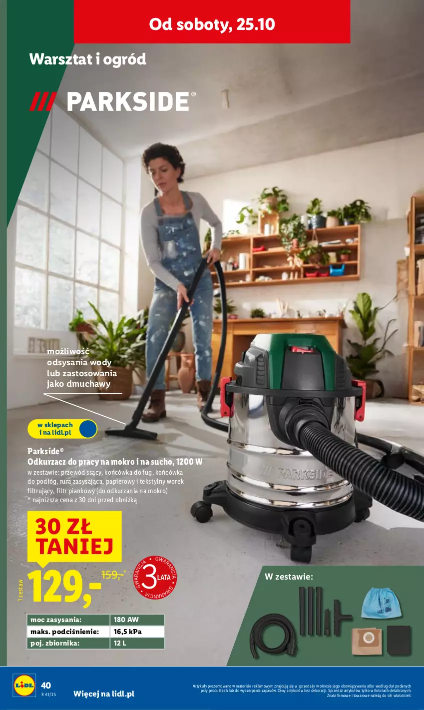 Gazetka promocyjna Lidl - GAZETKA - ważna 20.10 do 25.10.2025 - strona 44 - produkty: Odkurzacz, Ogród, Papier, Parkside, Przewód, Rura