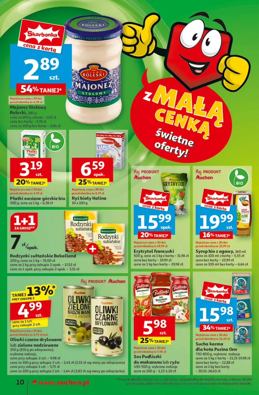 Gazetka promocyjna Auchan - Gazetka Pewność Niskich Cen Hipermarket - ważna 13.03 do 19.03.2025 - strona 12 - produkty: Bakalland, Majonez, Makaron, Oliwki, Oliwki czarne, Płatki owsiane, Pudliszki, Pur, Purina, Rodzynki, Ryż, Ryż biały, Sos, Sucha karma, Syrop