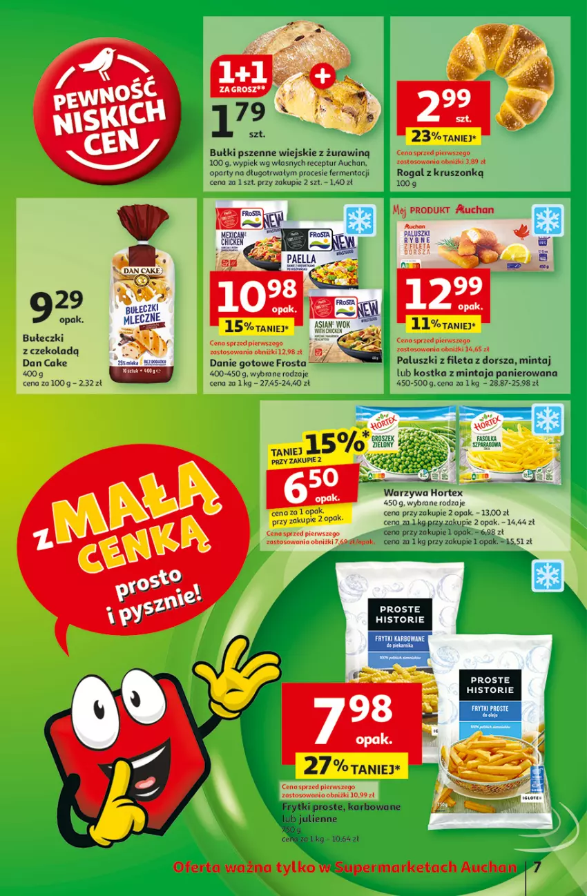 Gazetka promocyjna Auchan - Gazetka Pewność Niskich Cen Hipermarket - ważna 13.03 do 19.03.2025 - strona 9 - produkty: Bułeczki, Dan Cake, Danie gotowe, Dorsz, Fa, Frosta, Frytki, Groszek, Hortex, Mintaj, Por, Rogal, Warzywa