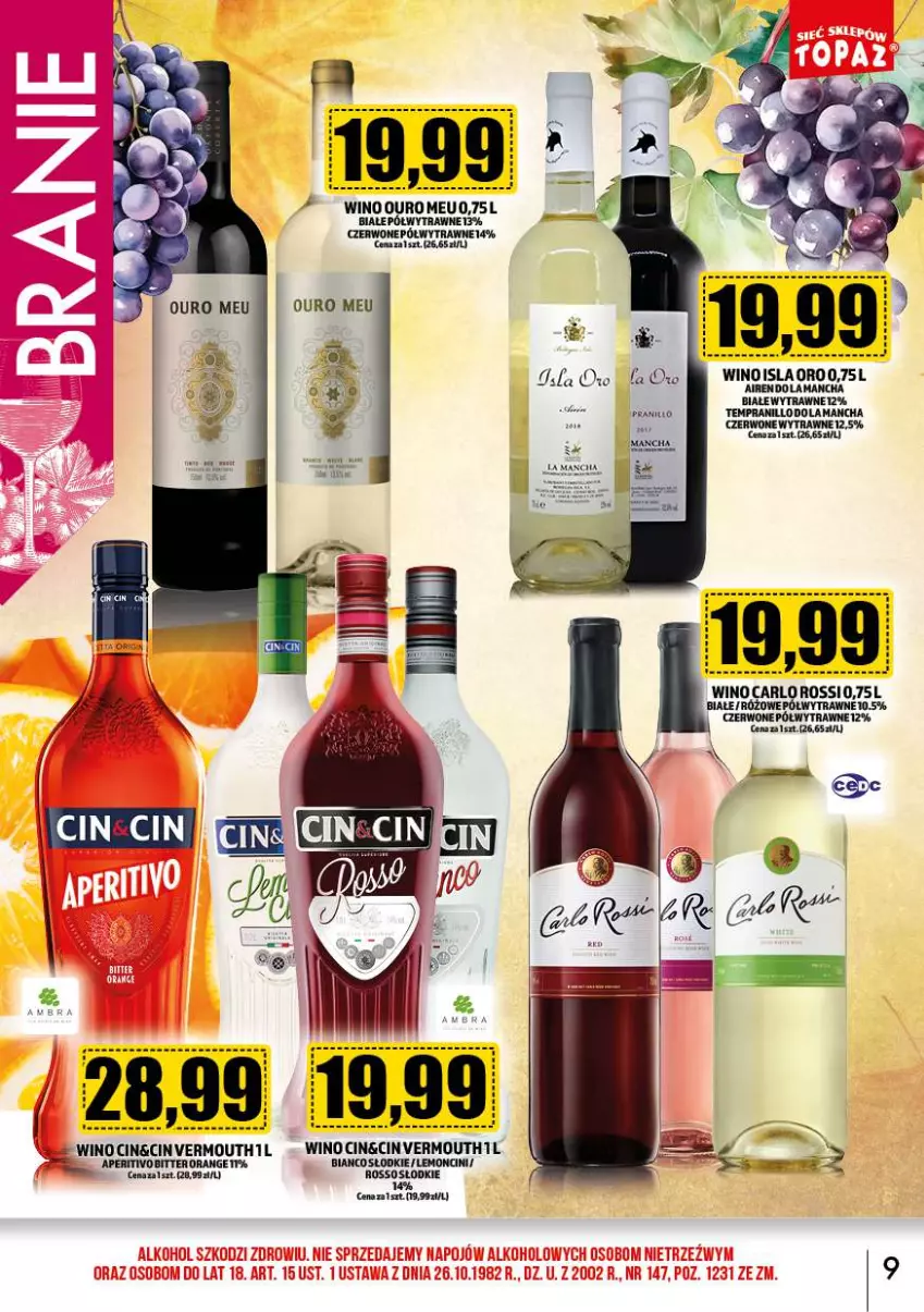 Gazetka promocyjna Topaz - Gazetka - ważna 01.10 do 31.10.2023 - strona 9 - produkty: Gala, Sos, Vermouth, Wino