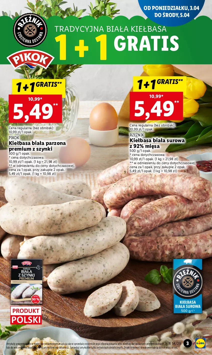 Gazetka promocyjna Lidl - GAZETKA - ważna 03.04 do 05.04.2023 - strona 3 - produkty: Gra, Kiełbasa, Kiełbasa biała, PIKOK