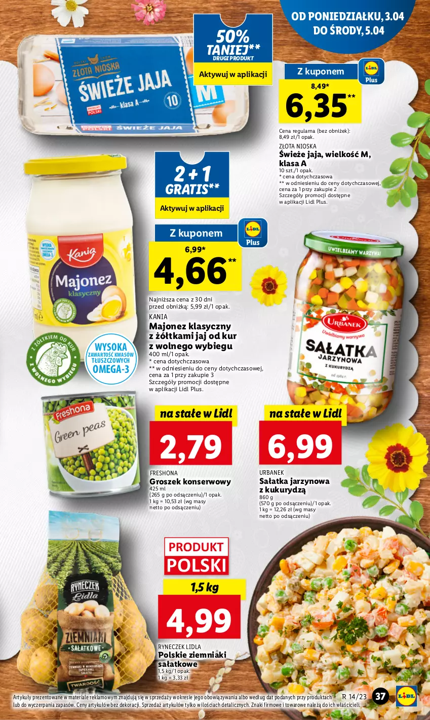 Gazetka promocyjna Lidl - GAZETKA - ważna 03.04 do 05.04.2023 - strona 41 - produkty: Gra, Groszek, Jaja, Majonez, Omega-3, Sałat, Sałatka, Ser, Sok, Ziemniaki