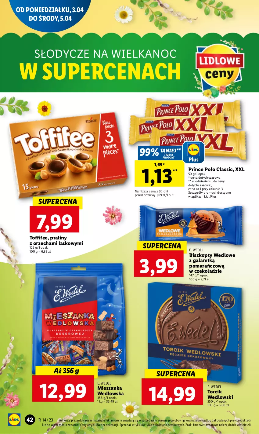 Gazetka promocyjna Lidl - GAZETKA - ważna 03.04 do 05.04.2023 - strona 48 - produkty: Biszkopty, E. Wedel, Gala, Mieszanka wedlowska, Praliny, Prince Polo, Toffifee