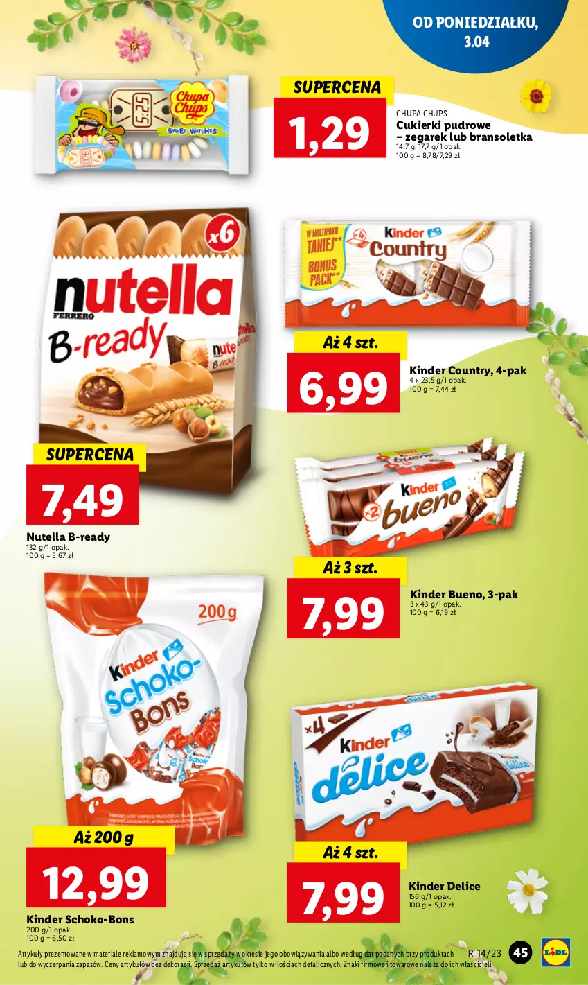 Gazetka promocyjna Lidl - GAZETKA - ważna 03.04 do 05.04.2023 - strona 51 - produkty: Bransoletka, Chupa Chups, Cukier, Cukierki, Kinder, Kinder Bueno, Nutella, Zegar, Zegarek