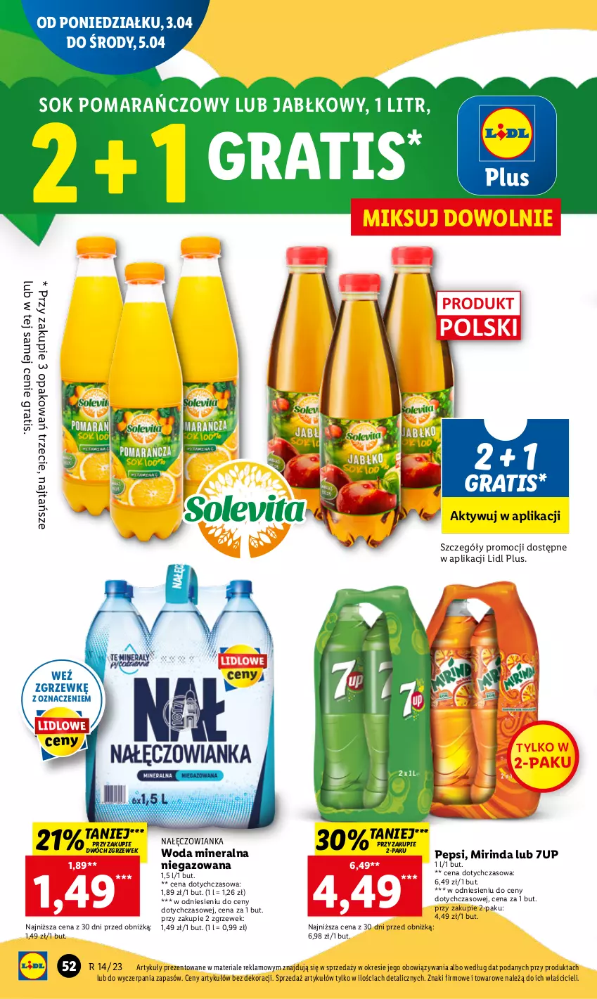 Gazetka promocyjna Lidl - GAZETKA - ważna 03.04 do 05.04.2023 - strona 58 - produkty: 7up, Gra, Mirinda, Nałęczowianka, Pepsi, Sok, Sok pomarańczowy, Woda, Woda mineralna