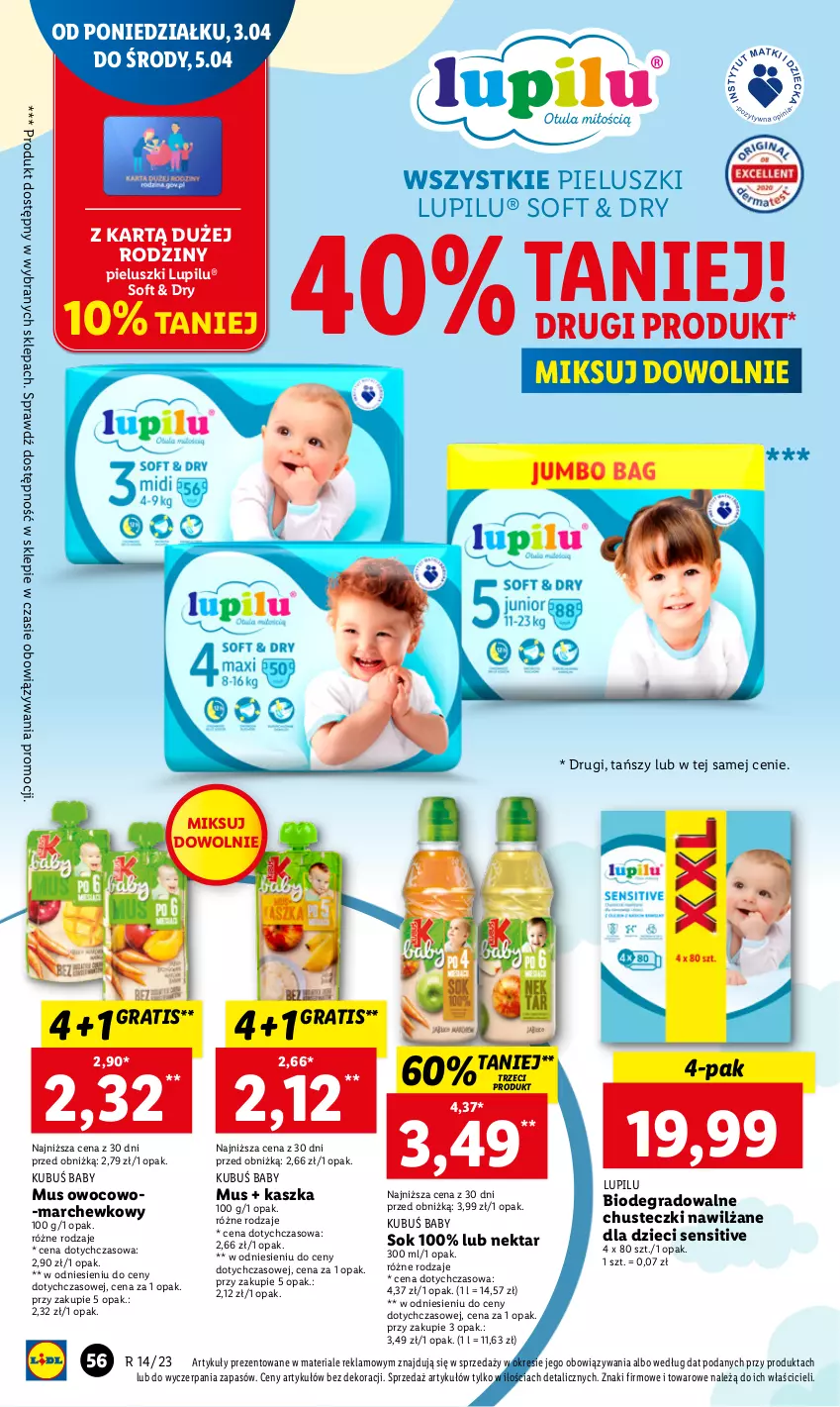 Gazetka promocyjna Lidl - GAZETKA - ważna 03.04 do 05.04.2023 - strona 62 - produkty: Chleb, Chusteczki, Dzieci, Gra, Kubuś, Mus, Nektar, Sok