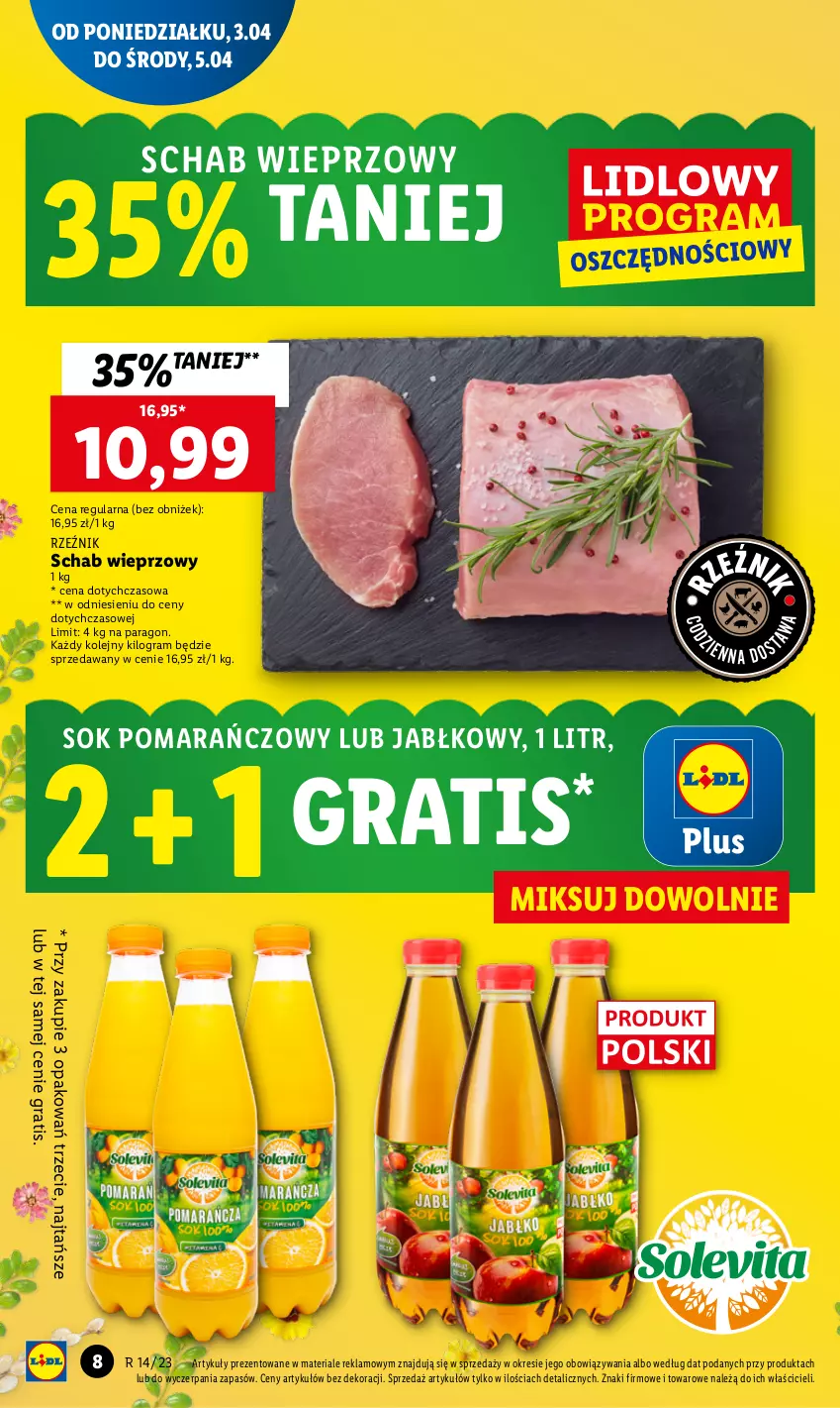 Gazetka promocyjna Lidl - GAZETKA - ważna 03.04 do 05.04.2023 - strona 8 - produkty: Gra, Olej, Schab wieprzowy, Sok, Sok pomarańczowy