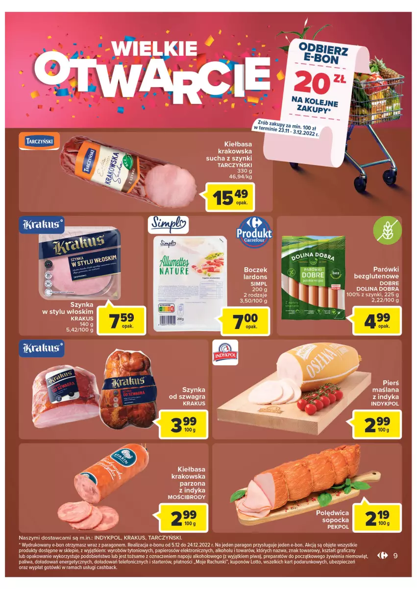 Gazetka promocyjna Carrefour - Gazwtka Wielkie otwarcie w Krakowie - ważna 23.11 do 05.12.2022 - strona 11 - produkty: Boczek, Gra, Kiełbasa, Kiełbasa krakowska, Krakus, Mięso, Papier, Piec, Piwa, Rama, Tarczyński, Telefon