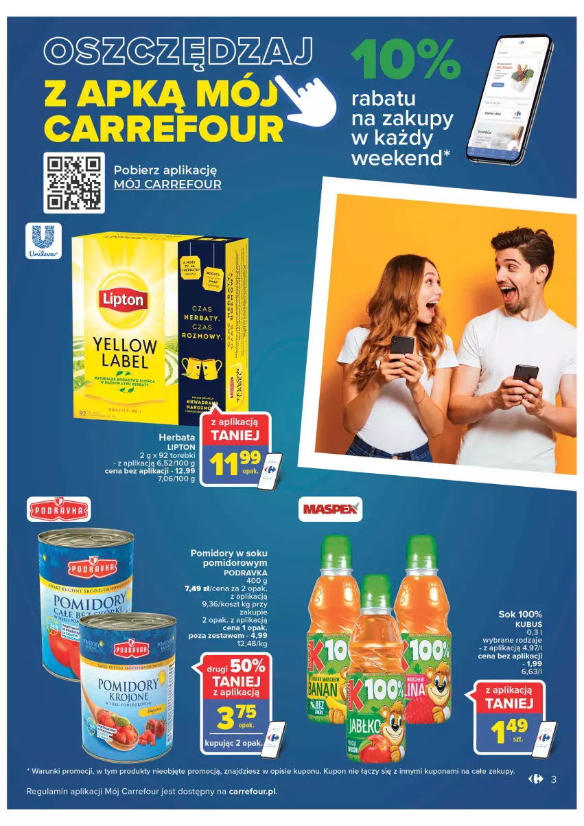 Gazetka promocyjna Carrefour - Gazwtka Wielkie otwarcie w Krakowie - ważna 23.11 do 05.12.2022 - strona 5 - produkty: Herbata, Kosz, Lipton, Podravka, Pomidory, Sok