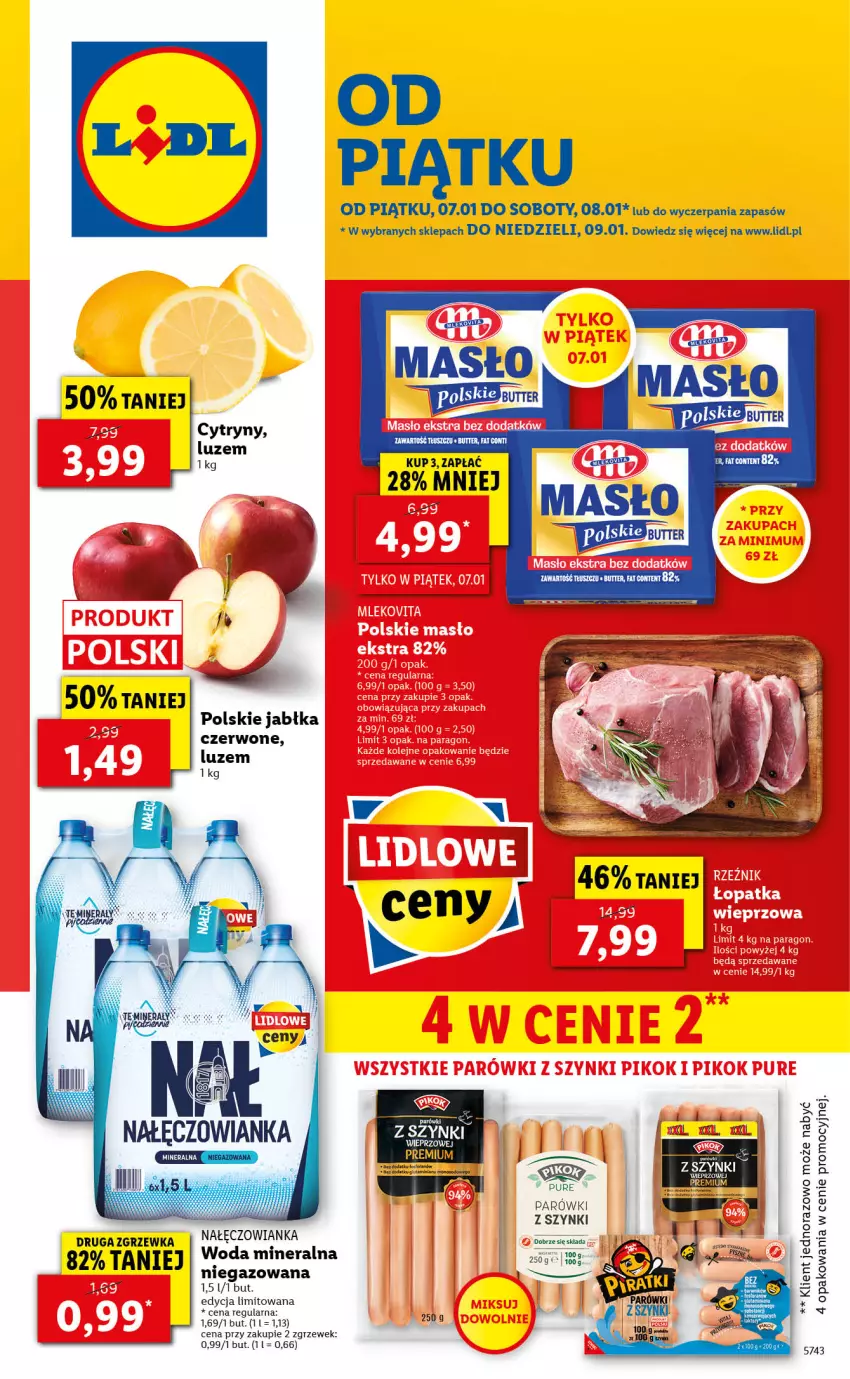 Gazetka promocyjna Lidl - GAZETKA - ważna 07.01 do 09.01.2022 - strona 1 - produkty: Cytryny, Fa, Jabłka, Nałęczowianka, Parówki, Parówki z szynki, Pur