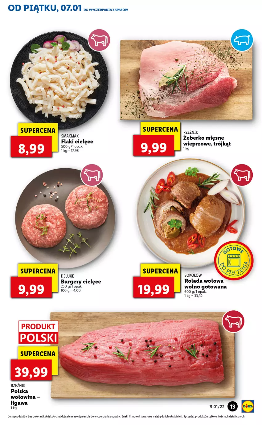 Gazetka promocyjna Lidl - GAZETKA - ważna 07.01 do 09.01.2022 - strona 13 - produkty: Burger, Flaki, Rolada, Sok, Sokołów, Wołowina