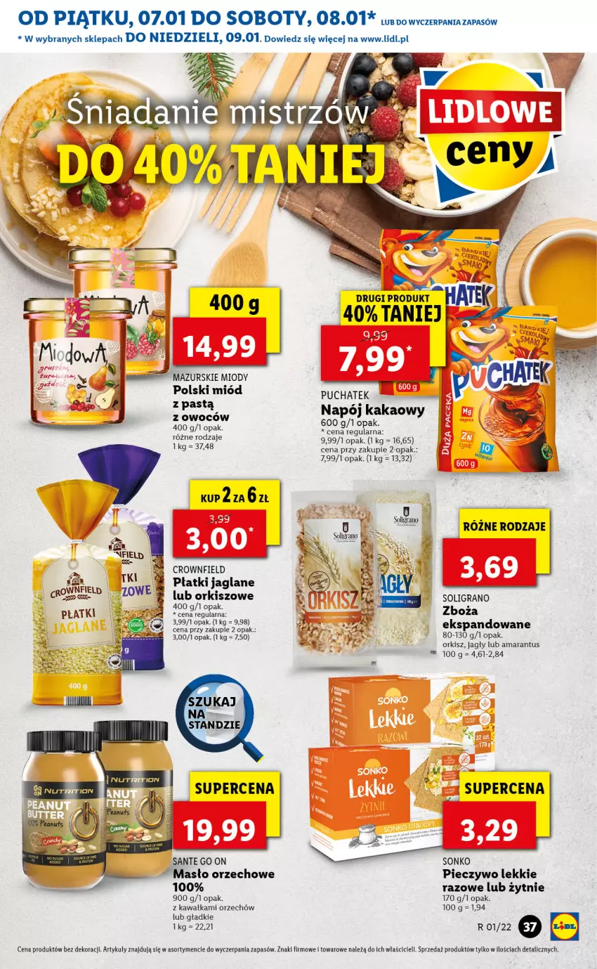 Gazetka promocyjna Lidl - GAZETKA - ważna 07.01 do 09.01.2022 - strona 37 - produkty: Gra, Kakao, Kawa, Masło, Masło orzechowe, Miód, Napój, Piec, Pieczywo, Sante, Soligrano