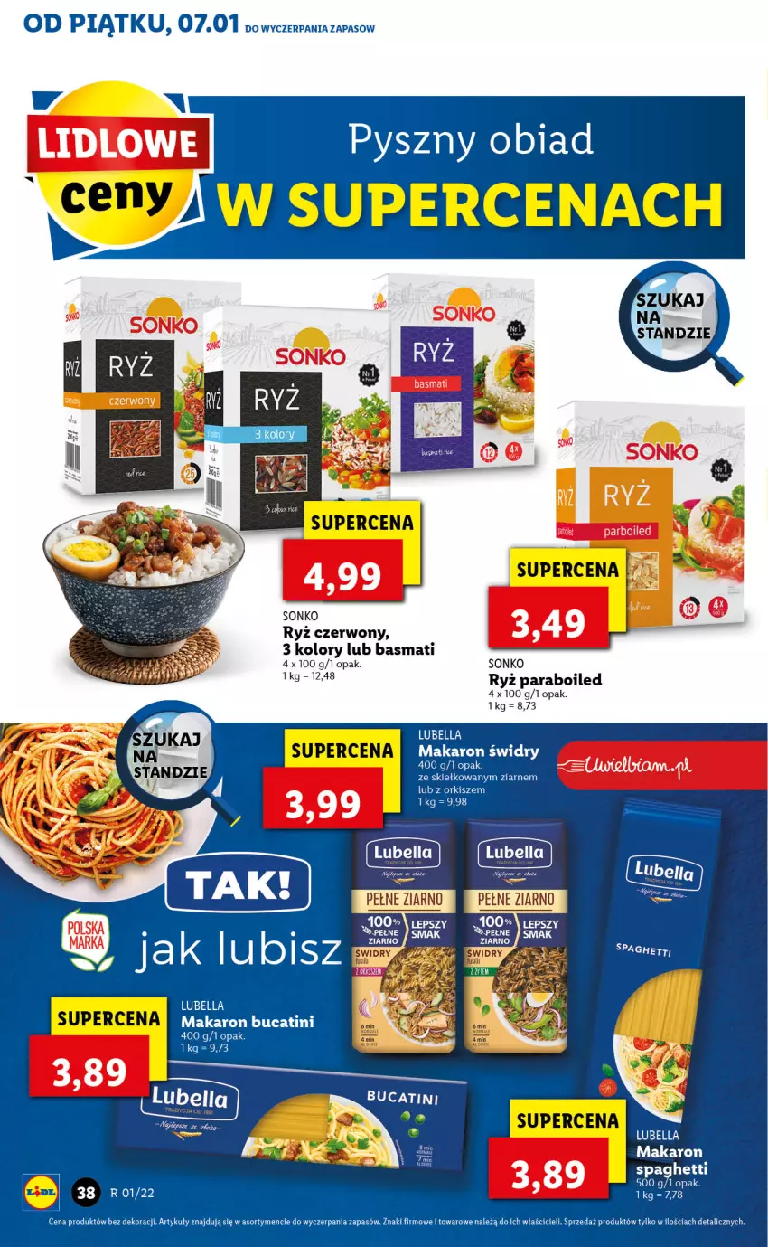 Gazetka promocyjna Lidl - GAZETKA - ważna 07.01 do 09.01.2022 - strona 38 - produkty: Bell, Bella, Fa, Lubella, Makaron, Ryż, Sonko