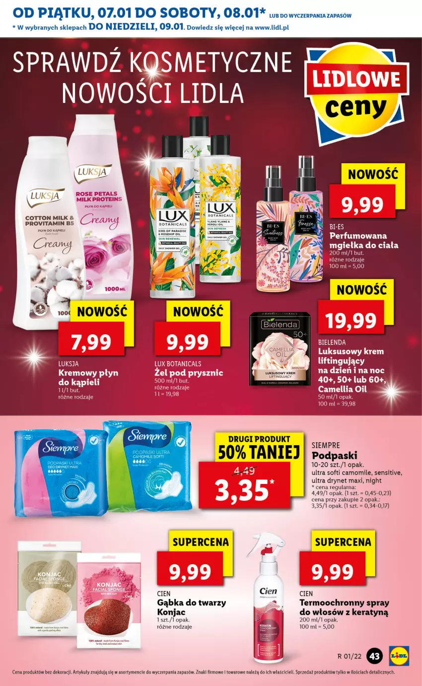 Gazetka promocyjna Lidl - GAZETKA - ważna 07.01 do 09.01.2022 - strona 43 - produkty: Bielenda, Perfum, Płyn do kąpieli, Podpaski