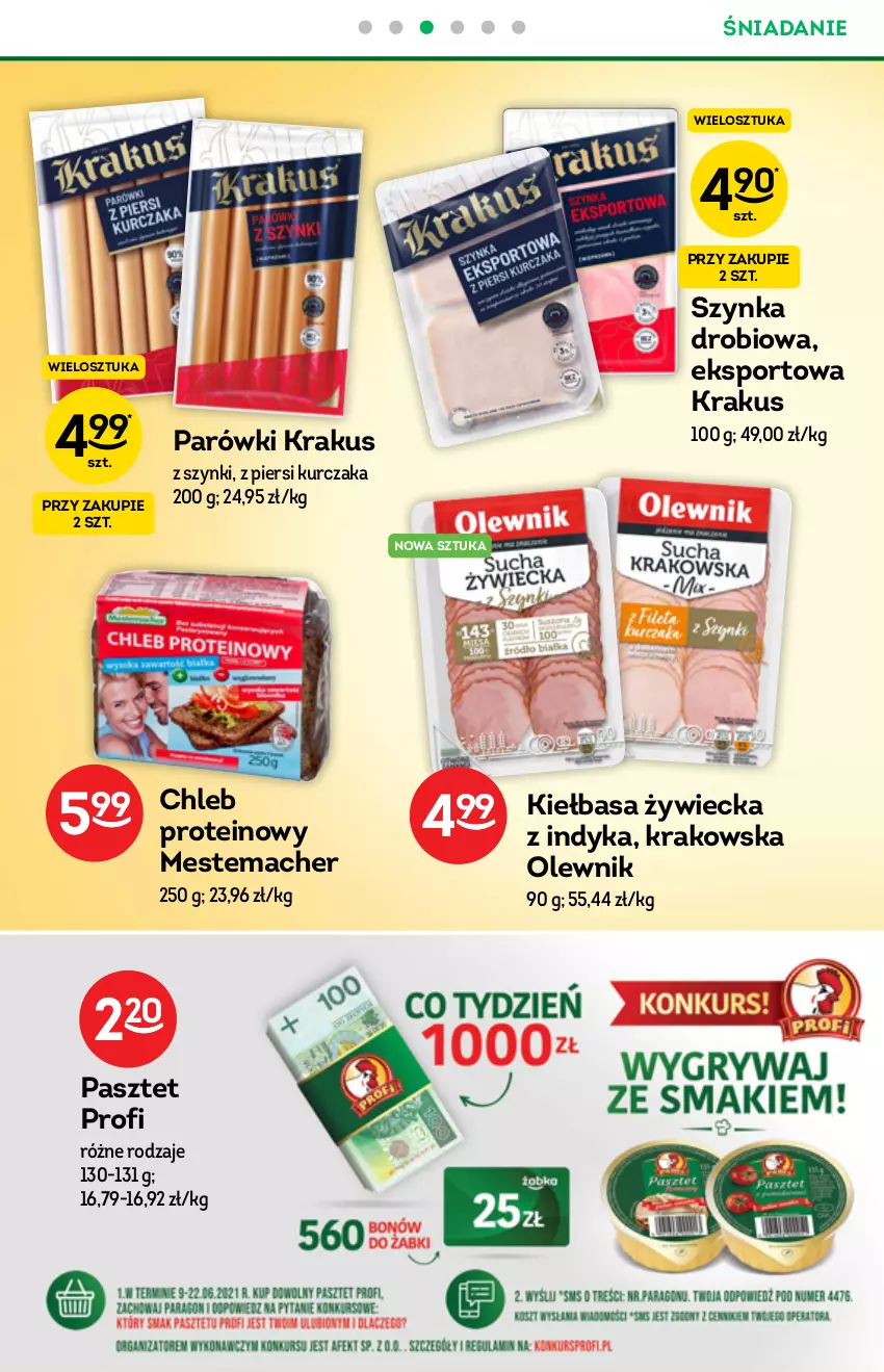 Gazetka promocyjna Żabka - ważna 17.06 do 22.06.2021 - strona 34 - produkty: Chleb, Chleb proteinowy, Kiełbasa, Krakus, Kurczak, Olewnik, Parówki, Pasztet, Por, Sport, Szynka