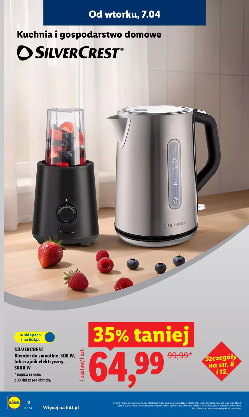 Gazetka promocyjna Lidl - Katalog ważny od 7.04 - ważna 07.04 do 11.04.2026 - strona 2 - produkty: Blender, Czajnik, Czajnik elektryczny, Kuchnia, Silvercrest, Smoothie