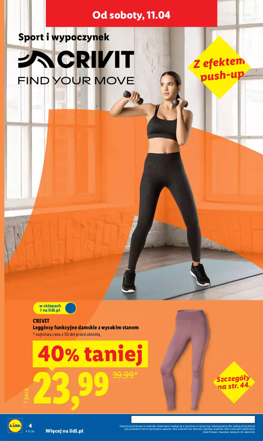 Gazetka promocyjna Lidl - Katalog ważny od 7.04 - ważna 07.04 do 11.04.2026 - strona 4 - produkty: Gin, Legginsy, Por, Sok, Sport