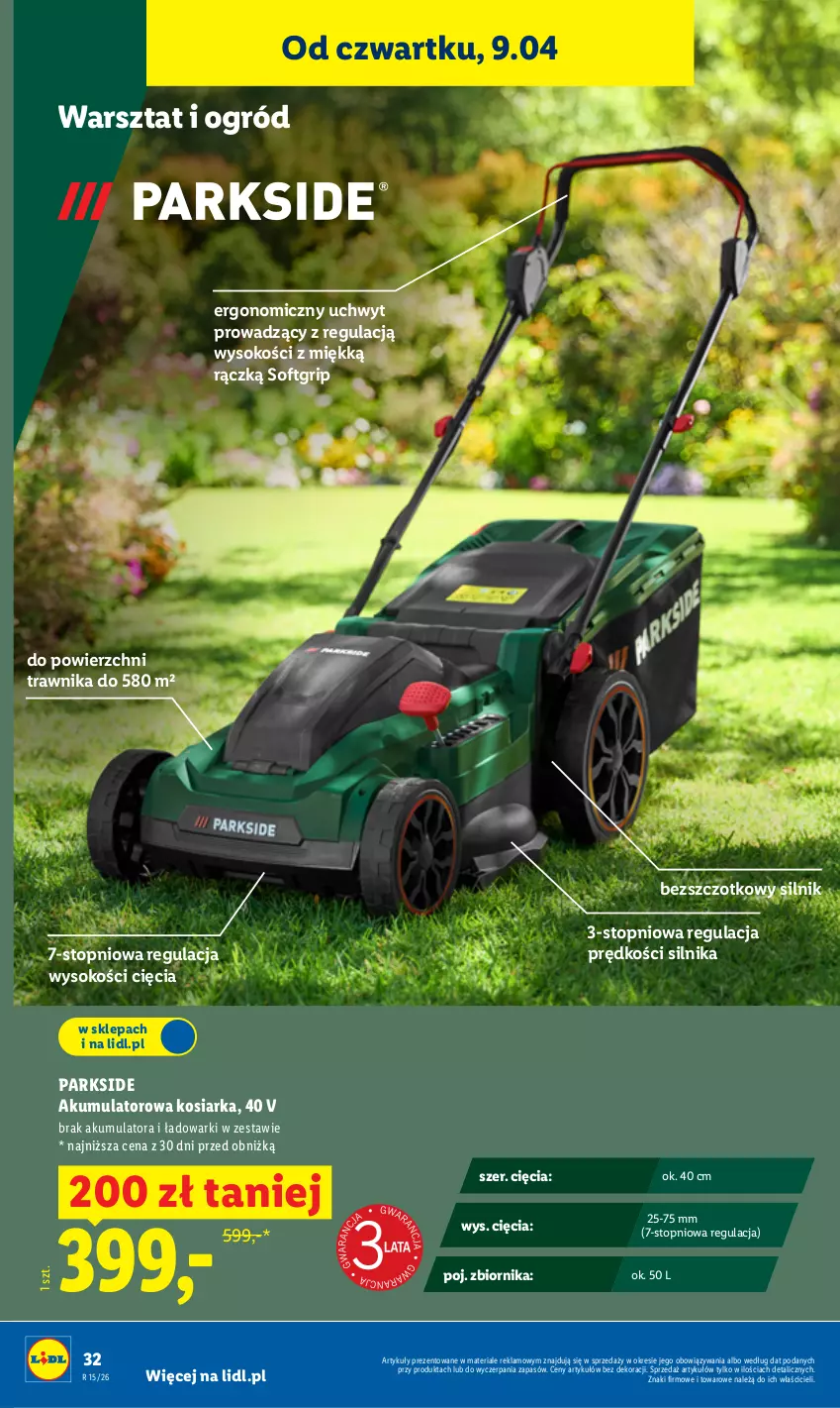 Gazetka promocyjna Lidl - Katalog ważny od 7.04 - ważna 07.04 do 11.04.2026 - strona 40 - produkty: Akumulator, Kosiarka, Ogród, Parkside, Sok, Top
