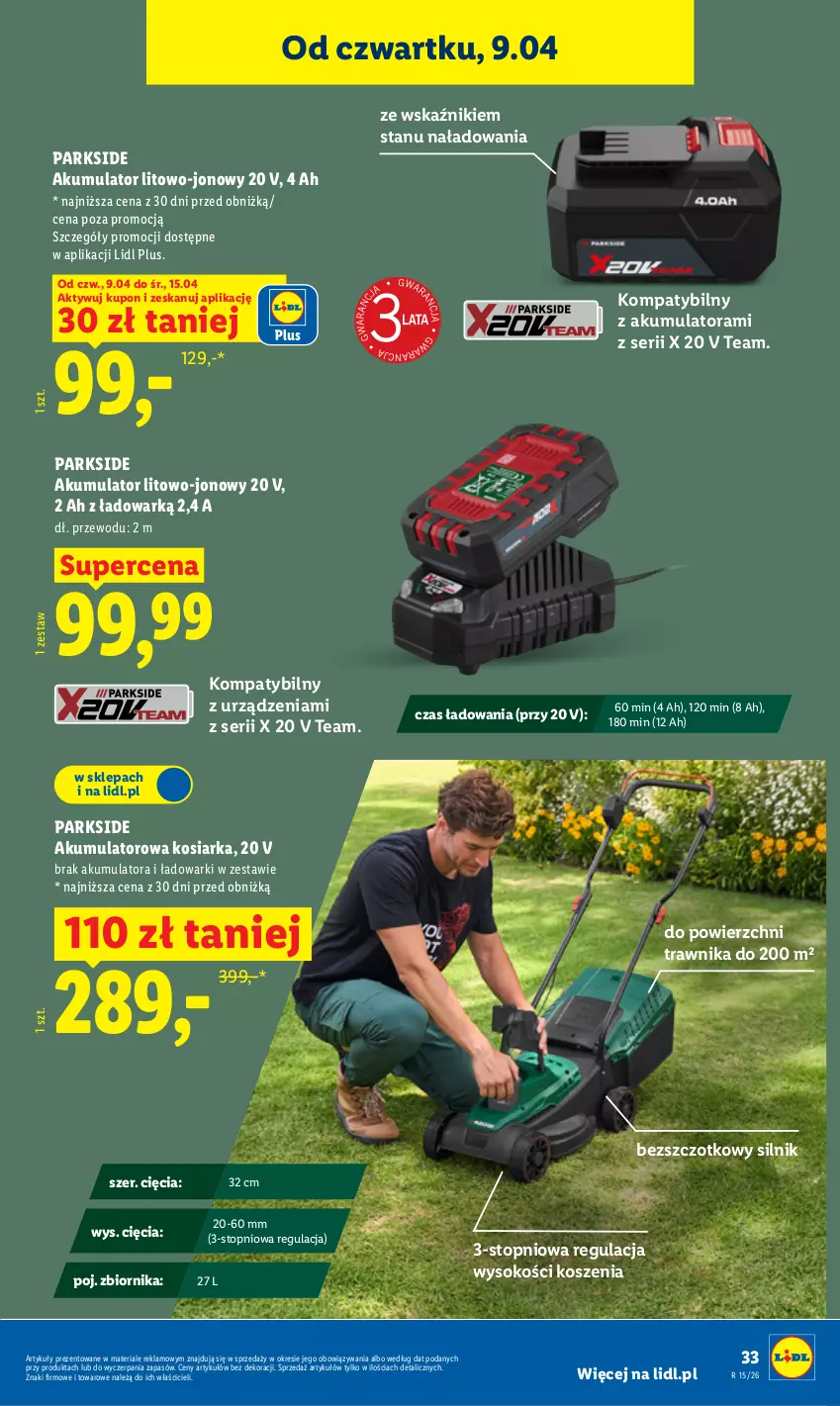 Gazetka promocyjna Lidl - Katalog ważny od 7.04 - ważna 07.04 do 11.04.2026 - strona 41 - produkty: Akumulator, Kosiarka, Kosz, Parkside, Ser, Sok, Top