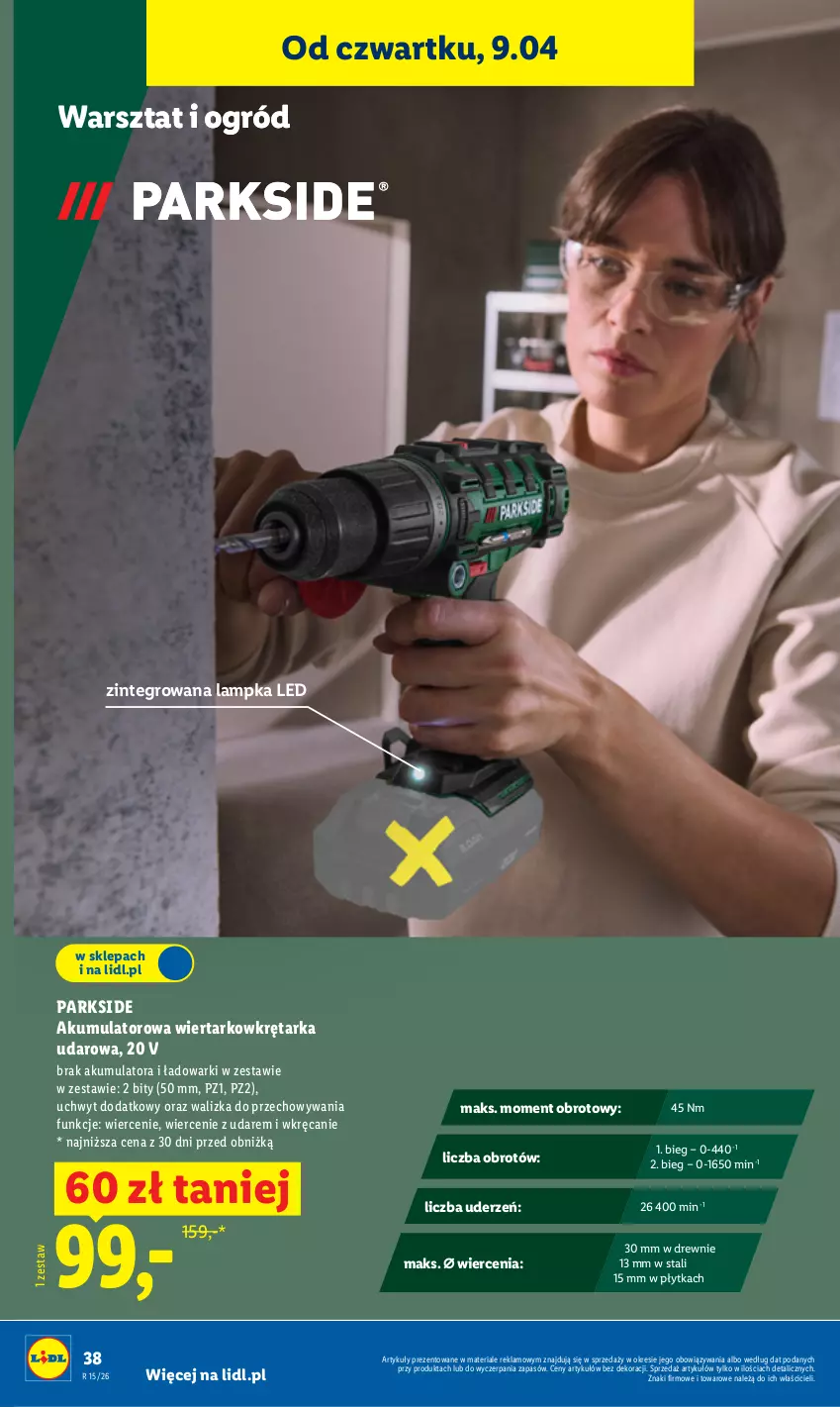 Gazetka promocyjna Lidl - Katalog ważny od 7.04 - ważna 07.04 do 11.04.2026 - strona 46 - produkty: Akumulator, Akumulatorowa wiertarkowkrętark, Ogród, Parkside, Płytka, Tarka, Walizka, Wiertarkowkrętarka, Wkręt, Wkrętarka