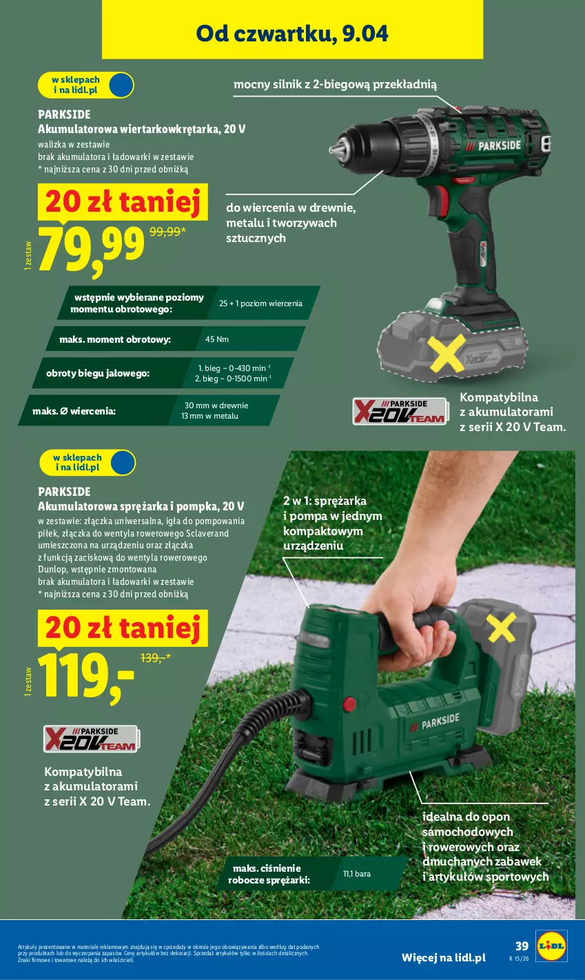 Gazetka promocyjna Lidl - Katalog ważny od 7.04 - ważna 07.04 do 11.04.2026 - strona 47 - produkty: Akumulator, Akumulatorowa wiertarkowkrętark, Parkside, Pompka, Por, Rower, Ser, Sport, Tarka, Walizka, Wiertarkowkrętarka, Wkręt, Wkrętarka