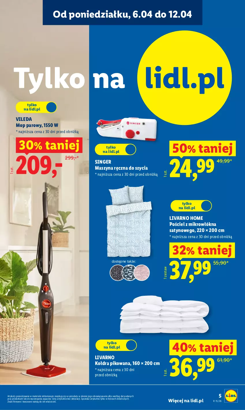 Gazetka promocyjna Lidl - Katalog ważny od 7.04 - ważna 07.04 do 11.04.2026 - strona 5 - produkty: Ivar, Kołdra, Mop, Mop parowy, Pościel, Szyna, Vileda