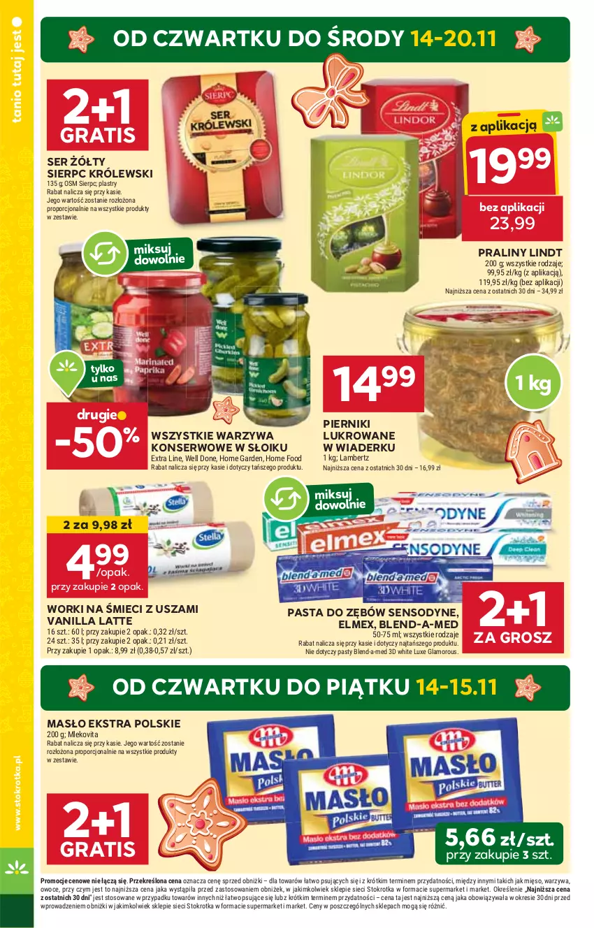 Gazetka promocyjna Stokrotka - Market - ważna 14.11 do 20.11.2024 - strona 2 - produkty: Blend-a-Med, Elmex, Gra, HP, Królewski, Lindt, Masło, Pasta do zębów, Piernik, Praliny, Sensodyne, Ser, Warzywa, Warzywa konserwowe, Worki na śmiec, Worki na śmieci