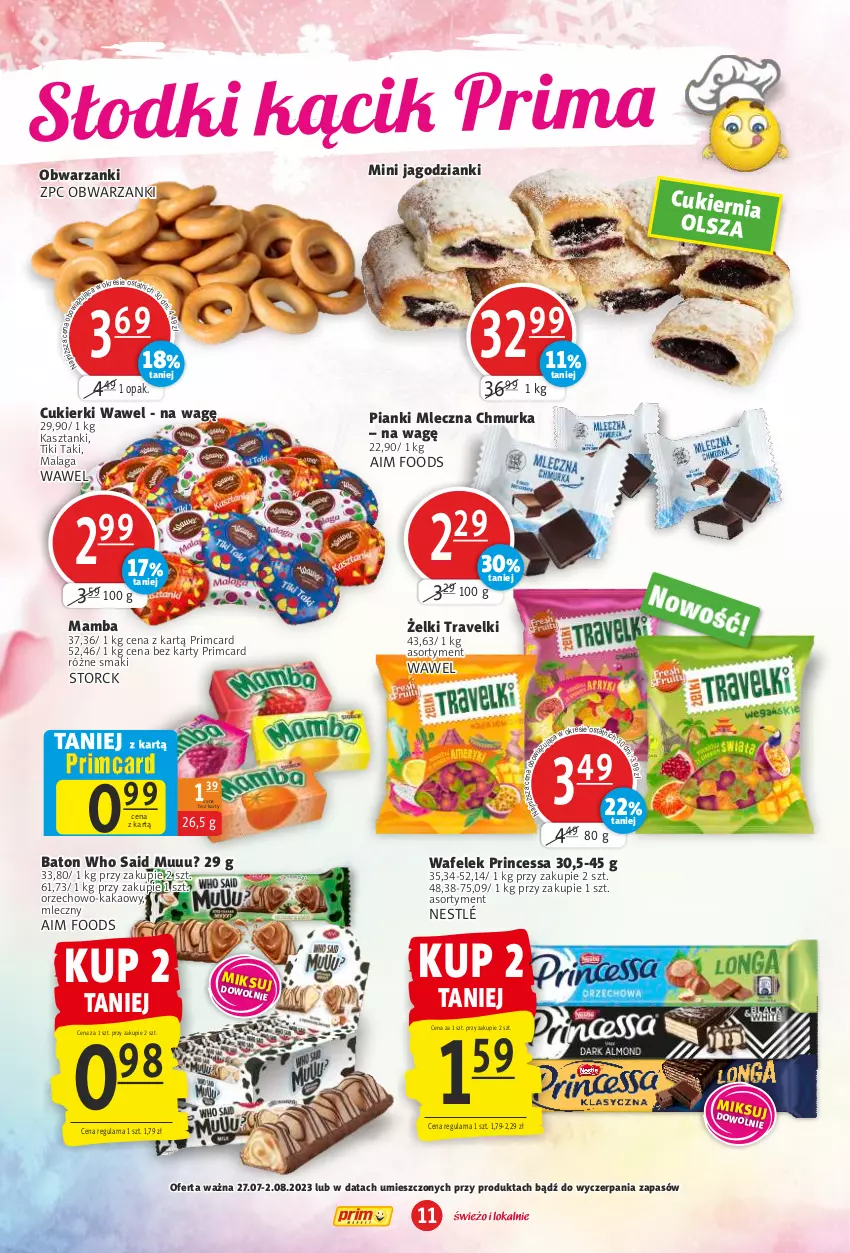 Gazetka promocyjna Prim Market - ważna 27.07 do 02.08.2023 - strona 11 - produkty: Baton, Cukier, Cukierki, Kakao, Mamba, Nestlé, Princessa, Wafelek, Wawel